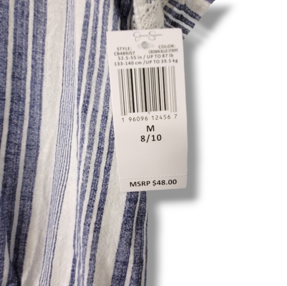 Jessica Simpson Girls Chambray Ruffle Sleeve Lace Striped Blouse 8/10 - Picture 4 of 5
